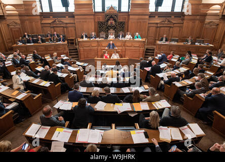 Hamburg, Germany. 14th Aug, 2019. Members of parliament follow the meeting of the Hamburg citizenship in the town hall. Today, citizens are debating topics such as school peace and the quality of education. Credit: Daniel Reinhardt/dpa/Alamy Live News Stock Photo