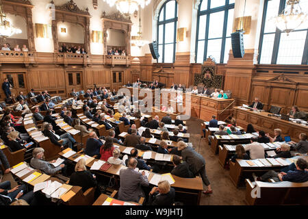 Hamburg, Germany. 14th Aug, 2019. Members of parliament follow the meeting of the Hamburg citizenship in the town hall. Today, citizens are debating topics such as school peace and the quality of education. Credit: Daniel Reinhardt/dpa/Alamy Live News Stock Photo