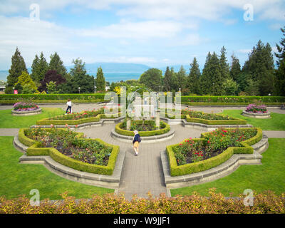 A view of the UBC Rose Garden (University of British Columbia Rose Garden) in Vancouver, British Columbia, Canada. Stock Photo