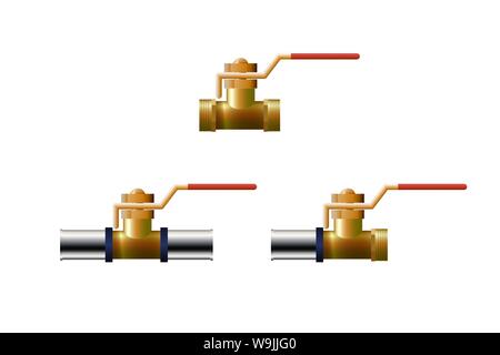 Valve for pipe. Plastic tube fitting. Vector illustration. Stock Vector