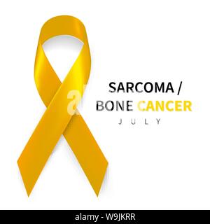 Sarcoma Awareness Week. Realistic Yellow ribbon symbol. Medical Design. Vector illustration. Stock Vector