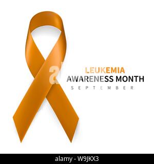 Leukemia Awareness Month. Realistic Orange ribbon symbol. Medical Design. Vector illustration. Stock Vector