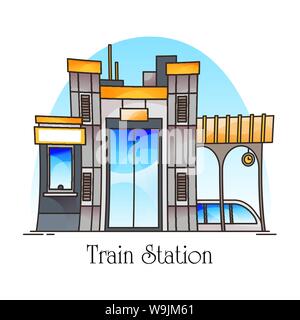 Train station or railway, railroad platform Stock Vector