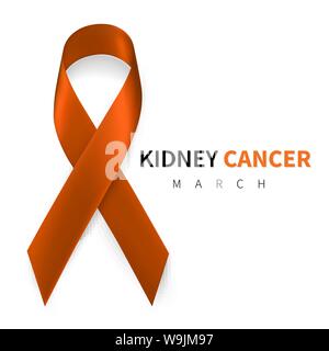 National Kidney Cancer Awareness Month. Realistic Orange ribbon symbol. Medical Design. Vector illustration. Stock Vector