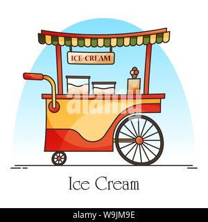 Ice cream cart or wagon, kiosk for ice-cream Stock Vector