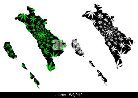 West Sumatra (Subdivisions of Indonesia, Provinces of Indonesia) map is designed cannabis leaf green and black, Sumatera Barat map made of marijuana ( Stock Vector