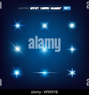 Lighting effect star glittering particle and flare transparent design element vector illustration Stock Vector