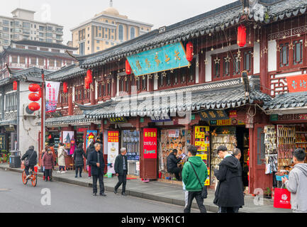 Traditional local shops on Middle Fangbang Road, Old City, Shanghai, China Stock Photo