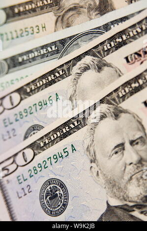 US currency, 50 and 20 dollar bills Stock Photo