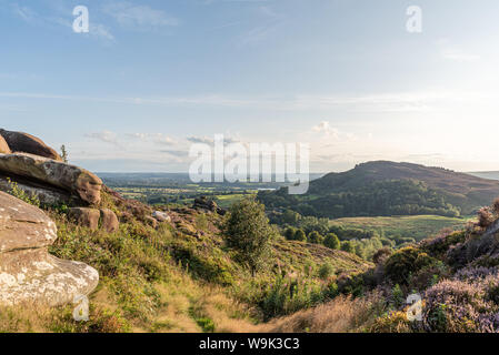 Panoramic view of Hen Cloud and The Roaches from Ramshaw Rocks in the Peak District National Park. Stock Photo