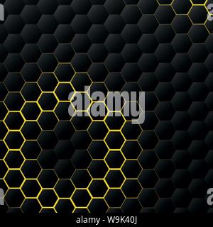 Abstract hexagonal black tech on yellow background. You can use for ad, poster, artwork, template, design. illustration vector eps10 Stock Vector