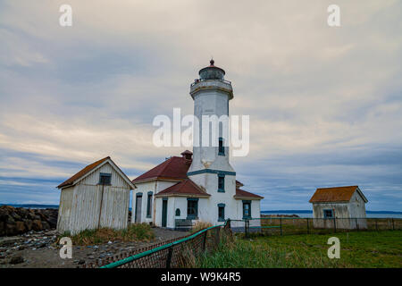 Point Wilson Lighthouse in Fort Worden State Park, Port Townsend, Washington, USA Stock Photo