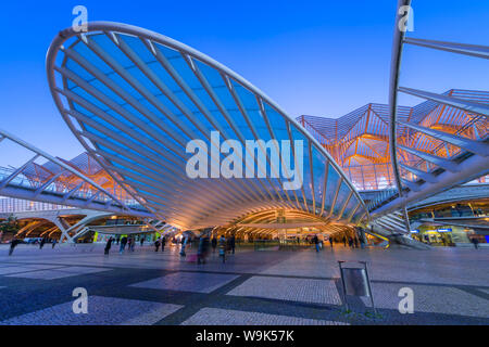 Oriente train station at the blue hour, Parque das Nacoes, Lisbon, Portugal, Europe Stock Photo