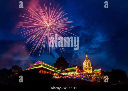 Fireworks celebrating Chinese New Year, Kek Lok Si Temple, Penang, Malaysia, Southeast Asia, Asia Stock Photo