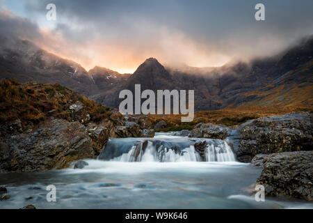 Majestic Black Cuillin mountain range under a clear blue sky on the ...