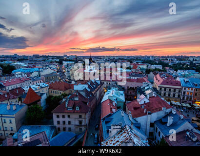 Elevated view of the Old Town at sunset, City of Lublin, Lublin Voivodeship, Poland, Europe Stock Photo
