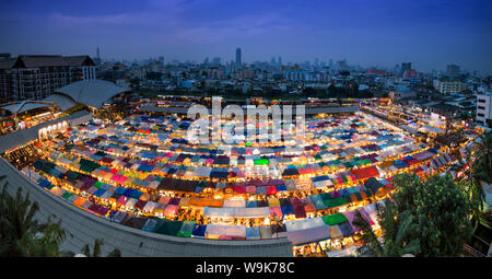 Panoramic view of multi-colored tents at the Ratchada train night market, Bangkok, Thailand, Southeast Asia, Asia Stock Photo