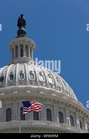 Stars and Stripes flag in front of the dome of the U.S. Capitol Building, Washington D.C., United States of America, North America Stock Photo