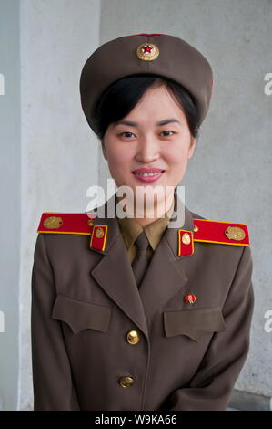 North Korean soldier woman looking at the camera, Pyongan Province ...