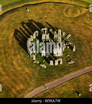 Aerial image of Stonehenge, prehistoric monument and stone circle, UNESCO World Heritage Site, Salisbury Plain, Wiltshire, England, United Kingdom Stock Photo