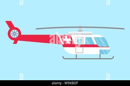 Ambulance helicopter. Red medical evacuation helicopter. Healthcare, hospital and medical diagnostics. Urgency and emergency services. Vector Stock Vector