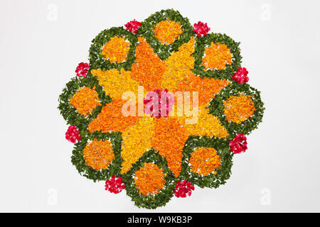 Colorful rangoli on the floor Stock Photo