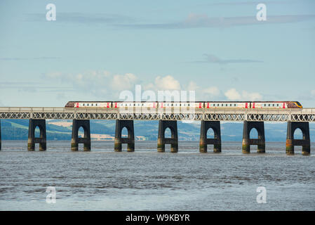 Train crossing the Tay Rail Bridge,Dundee, Tayside, Scotland Stock Photo