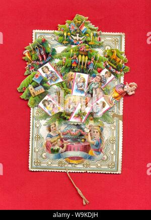 Mechanical Christmas card open circa 1875 Stock Photo