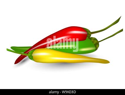 chillies. red and green pepper isolated on white Stock Vector