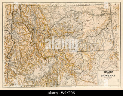 Map of Idaho and Montana, 1870s. Color lithograph Stock Photo