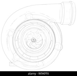 Automobile turbocharger outline vector illustrations. Vector rendering of 3d Stock Vector