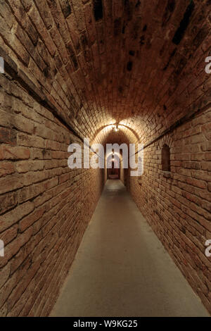 Calistoga, California - April 27, 2019: Underground Wine Cellar Passage in Castello di Amorosa Stock Photo