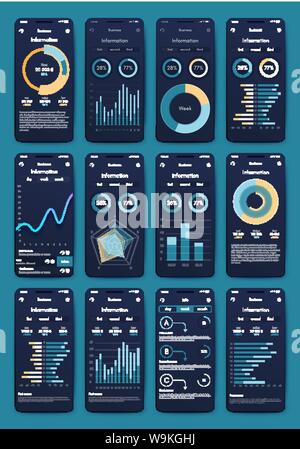 Different UI, UX, GUI screens and flat web icons for mobile apps Stock Vector