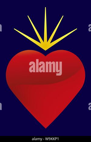 Vector illustration. Flaming heart icon with light reflects and gradients. Stock Vector