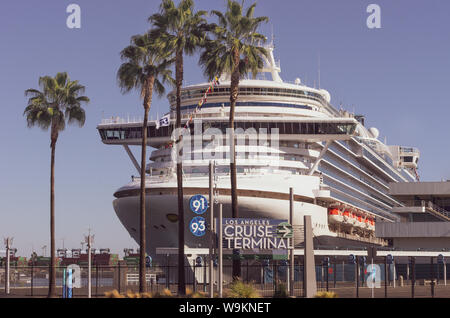 View of a cruise ship at the Los Angeles Cruise Terminal in the Port of Los Angeles. Stock Photo