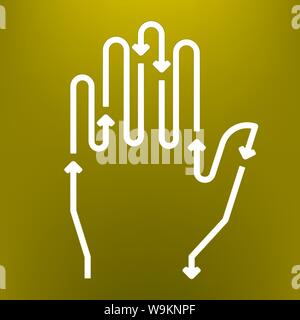 Vector illustration. Hand icon in white with arrows. Direction symbol. Stock Vector