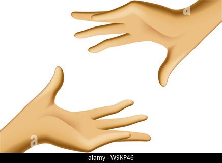 Vector illustration. Realistic hands helping each other. Isolated and soft gradients. Stock Vector
