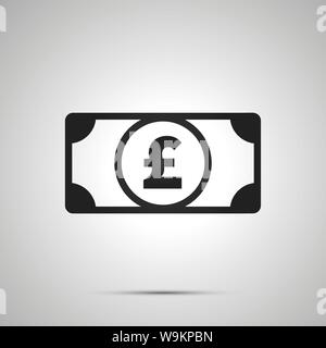 Abstract money banknote with GBP sign, simple black icon with shadow on gray Stock Vector