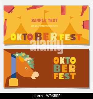 Oktoberfest hand drawn horizontal banner set flat color vector Stock Vector