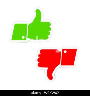 Green thumbs up and red thumbs down icons stickers on white Stock Vector