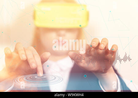 Manipulate using Virtual Reality headset wearable device Stock Photo