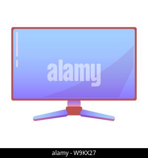 Computer Monitor or display on isolated background, bright flat icon in lilac and red colors. white background vector Stock Vector
