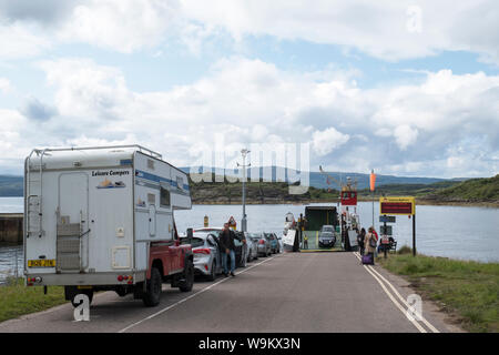 Passengers and cars disembark from the MV Isle of Cumbrae at the Portavadie ferry terminal, Portavadie, Argyll & Bute. Stock Photo