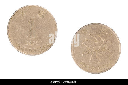 Obverse and reverse sides of  Hong Kong One Dollar Coin isolated on a white background Stock Photo