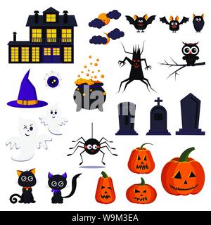 Cartoon flat design Happy Halloween icon set Vector illustration. Stock Vector