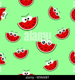Vector seamless pattern with fresh summer watermelon-emoticon, Endless texture for web, covers, banners, decoration, bright light children s design. Stock Vector