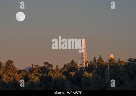 Full moon rising at Mt Wilson Observatory in California. Mt Wilson is located on San Gabriel Mountains. Stock Photo