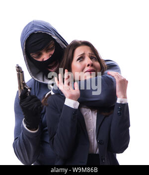 Woman being attacked isolated on white Stock Photo