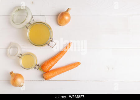 Homemade Bone broth in a glass jars Stock Photo