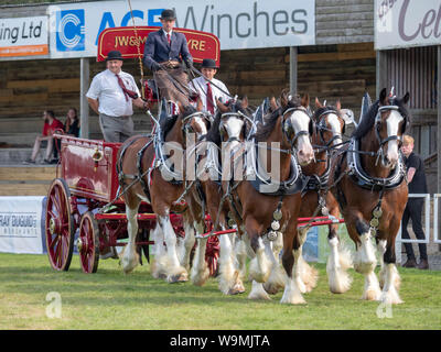 Turriff, Scotland - Aug 05, 2019: Display of horses and wagons during the Heavy Horse turnout at the Turriff Agricultural Show in Scotland. Stock Photo